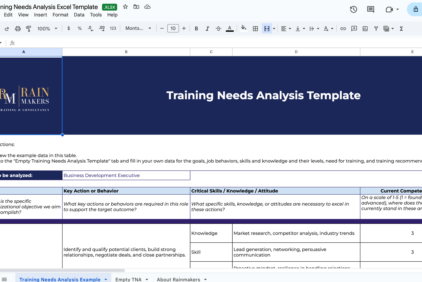 training needs analysis template