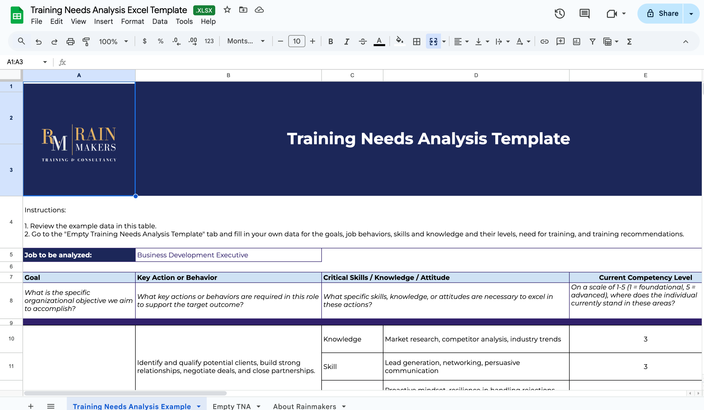 training needs analysis template